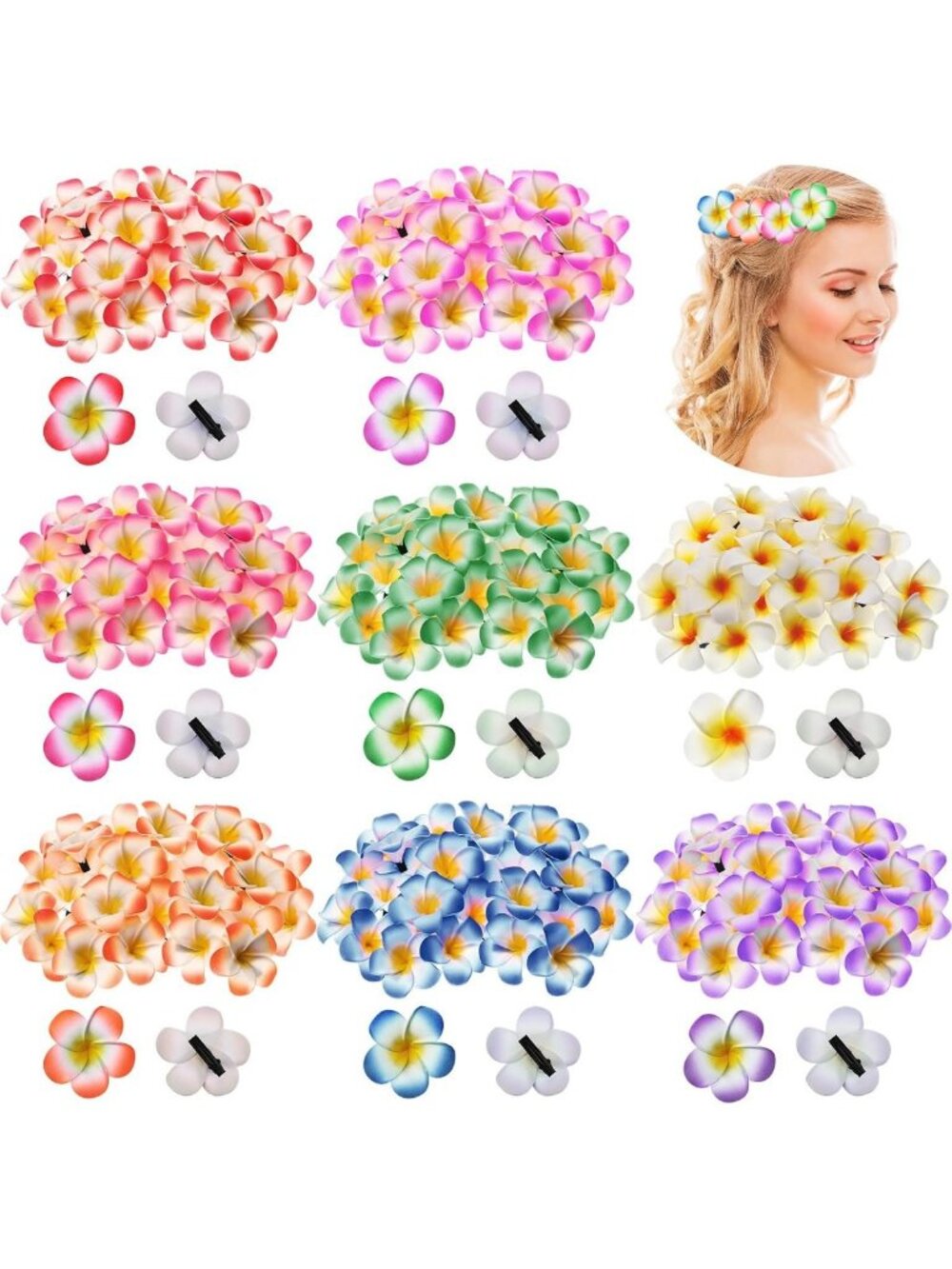 240 Pcs Plumeria Hair Clips - Hawaiian Foam Flowers for Luau, Beach & Weddings